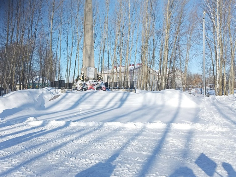 Учащиеся 7 «Б» класса МОУ Сараевская СОШ очистили от снега территорию памятника.